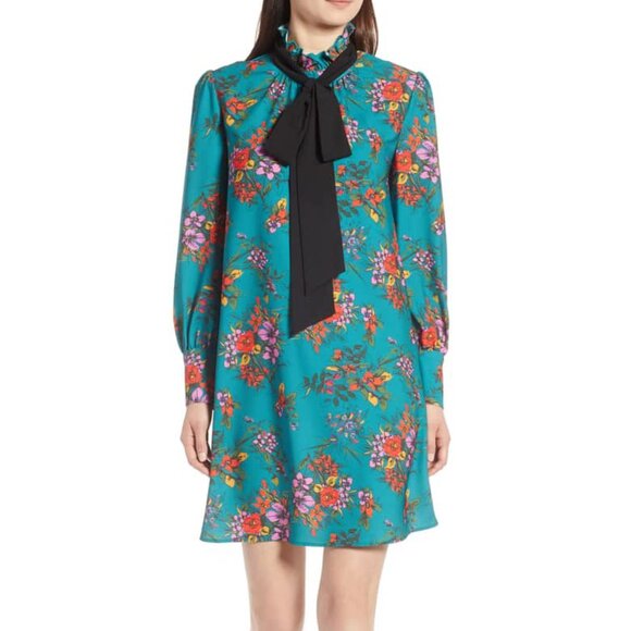 Halogen Green Floral Ruffled High Neck Dress - Picture 1 of 2